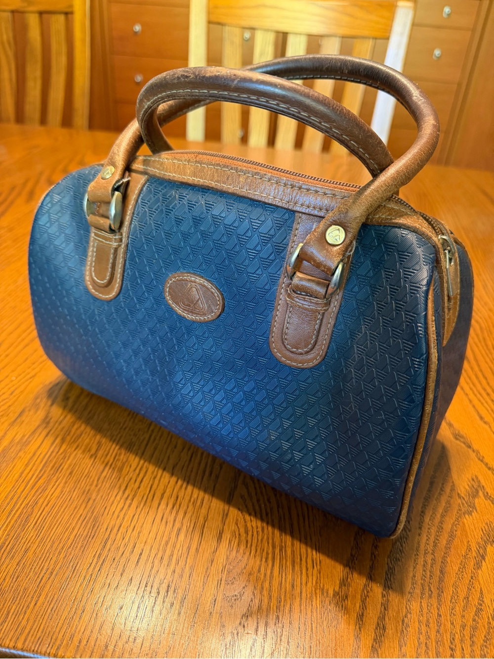 Vintage 1983 Liz Claiborne Navy Blue Handbag Leather Trim